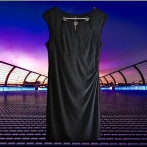 Scarlett 12 black lined sleeveless polyester blend stretch dress. Cocktail Party